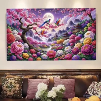 230x100cm Birds Peony Embroidery DIY Chinese Style Printed Kits Cross Stitch Needlework Set Home Decor Crafts