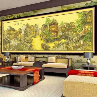 Nanxiangjiumeng Scenery Printed on Canvas Cross Stitch Embroidery Kit,Needlework Set Cross-Stitch Silk/Cotton Threads 340×75cm